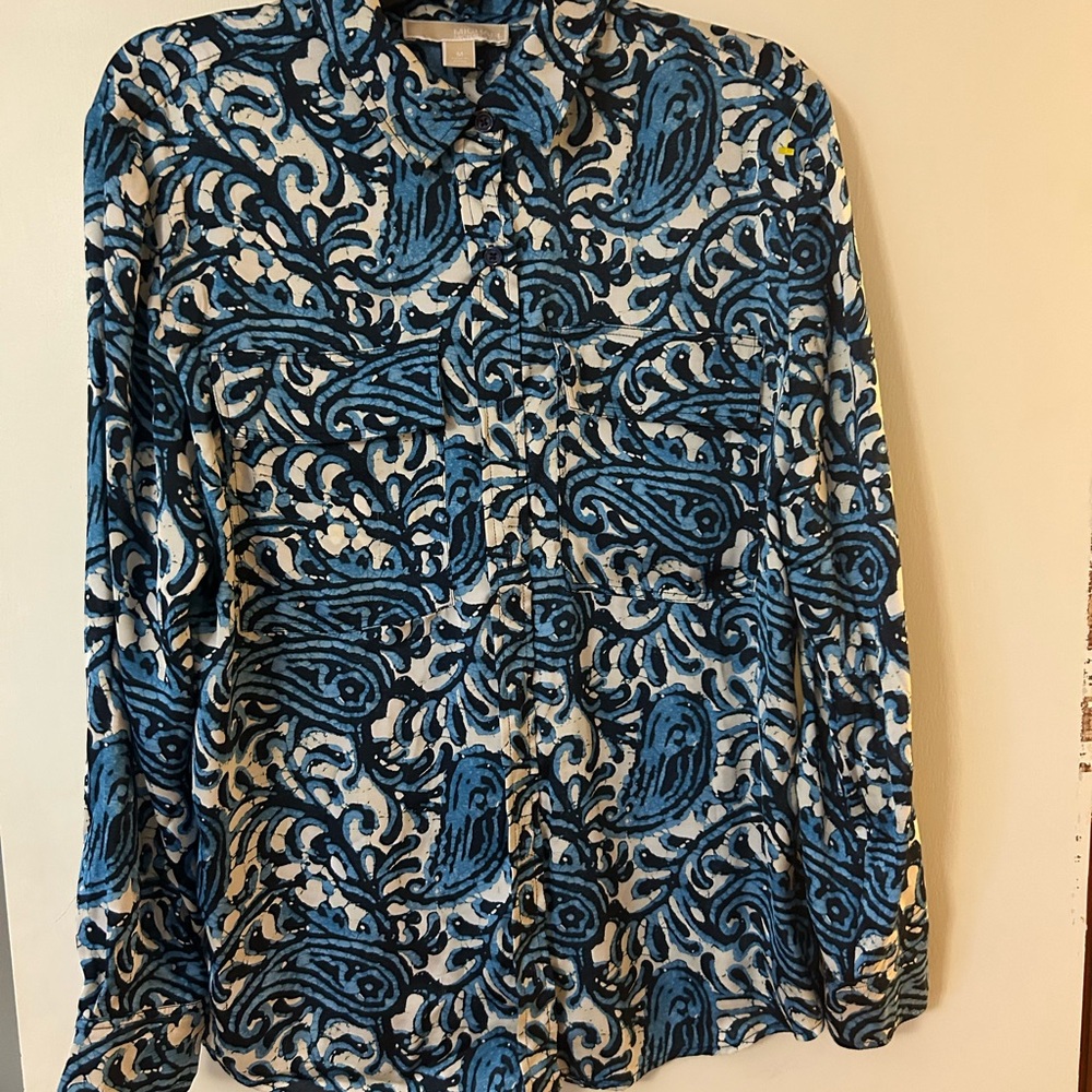 Michael Kors Blue and Cream Paisley Blouse